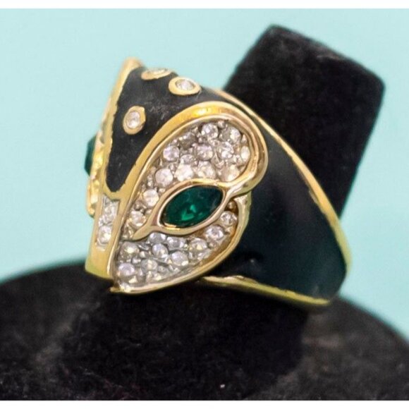 Vintage Gold Plated Abstract Owl Face Ring Size 7 - E8 - Picture 2 of 4